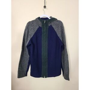 100% Wool French Connection Blue Grey Green Zip Up Hoodie Men's Size Medium